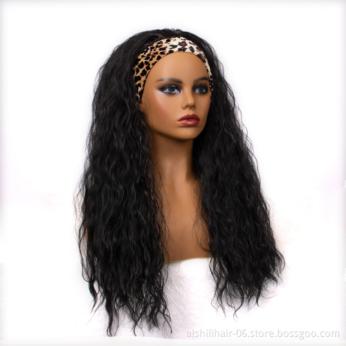 Wholesale Syntnetic Long Black Air Curly Hair Wigs With Mix Color Hiagh Quality Soft Headband For Women